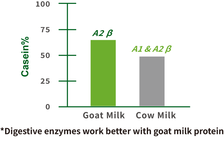 *Enzymes functions better in goat milk protein.